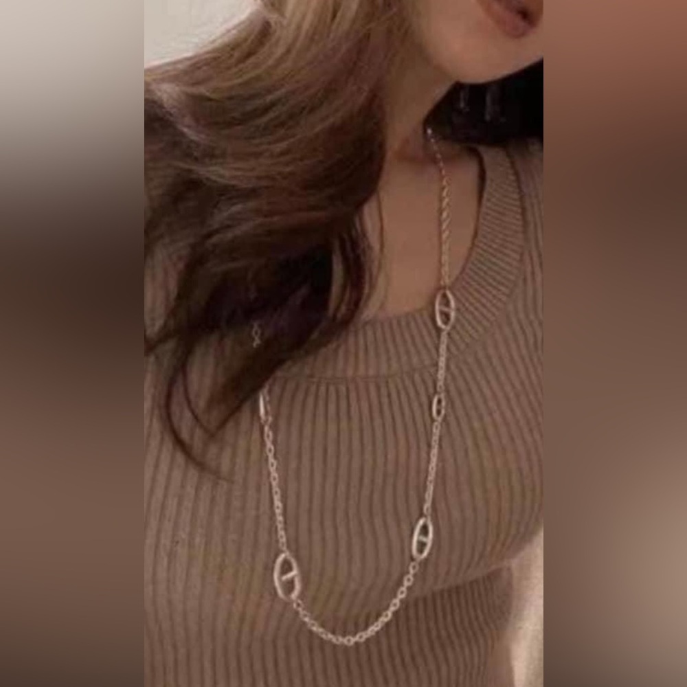 Silver long chain link necklace